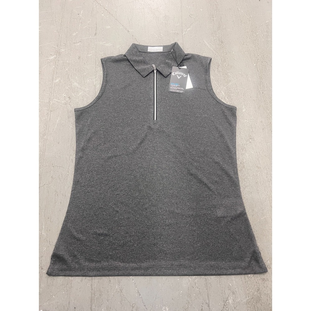 Callaway Polo Shirt Womens Medium Black Heather Opti-Dri 1/4 Zip Golf Tennis NWT